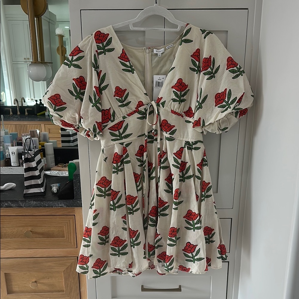 Floral Dress with Red Rose Pattern